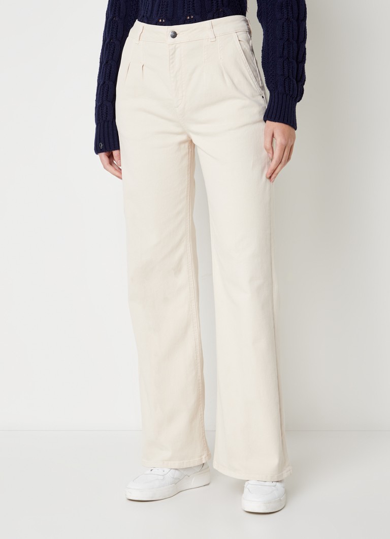 Benetton - High waist flared fit jeans met gekleurde wassing - Creme