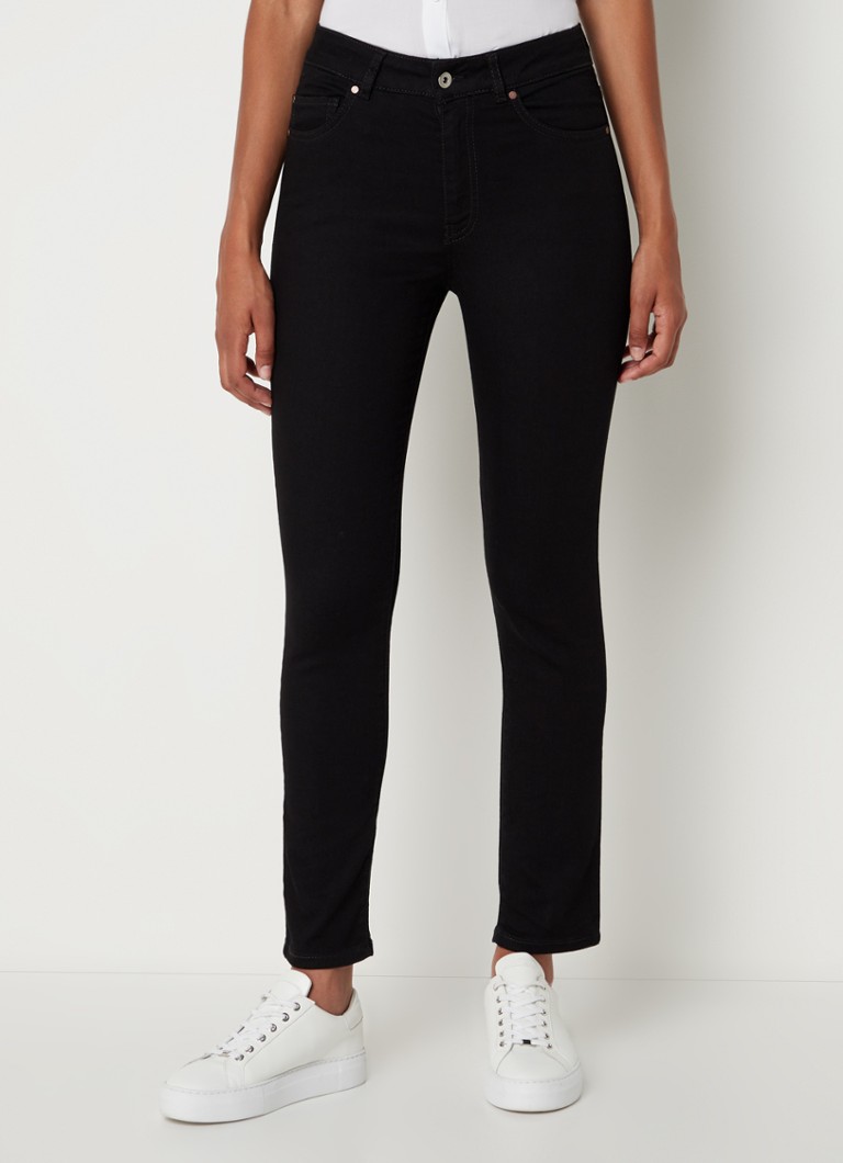 Benetton - High waist slim fit cropped jeans met stretch - Zwart