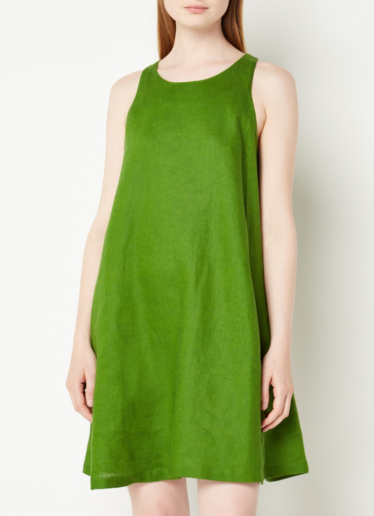 Beugel moederlijk Ruim Benetton Mouwloze A-lijn mini jurk van linnen met steekzakken • Groen •  deBijenkorf.be