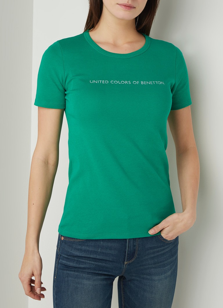 Benetton - T-shirt met logoprint  - Groen