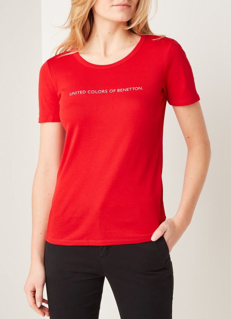 Benetton - T-shirt met logoprint  - Rood