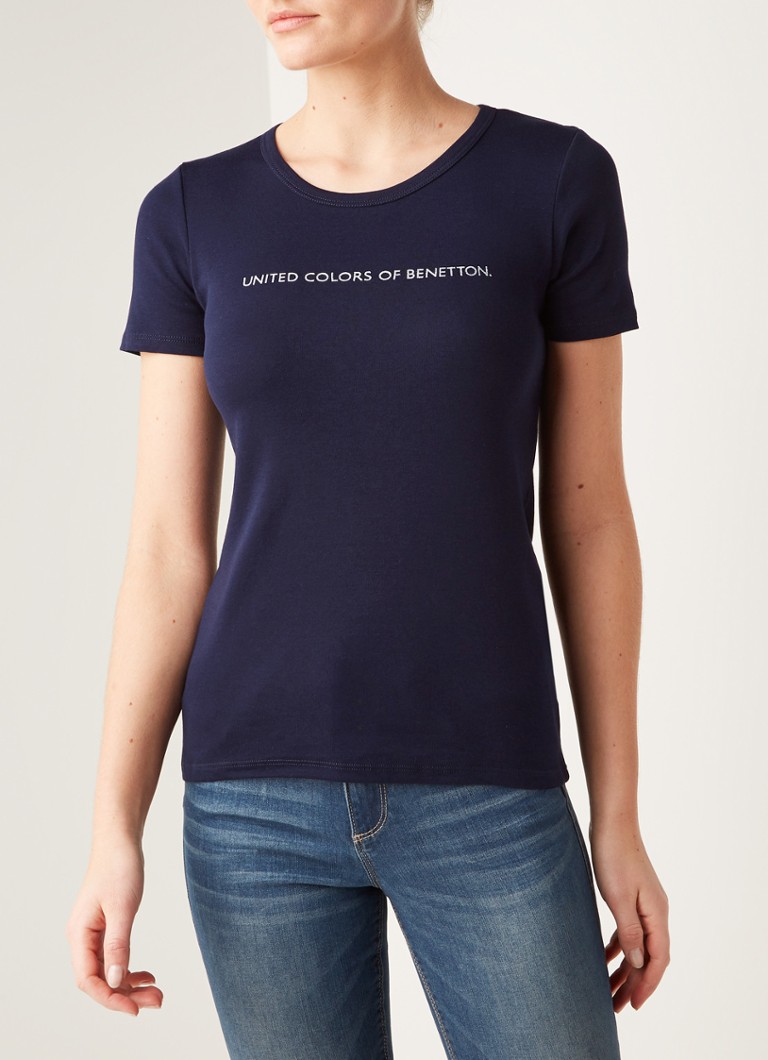 Benetton - T-shirt met logoprint  - Donkerblauw