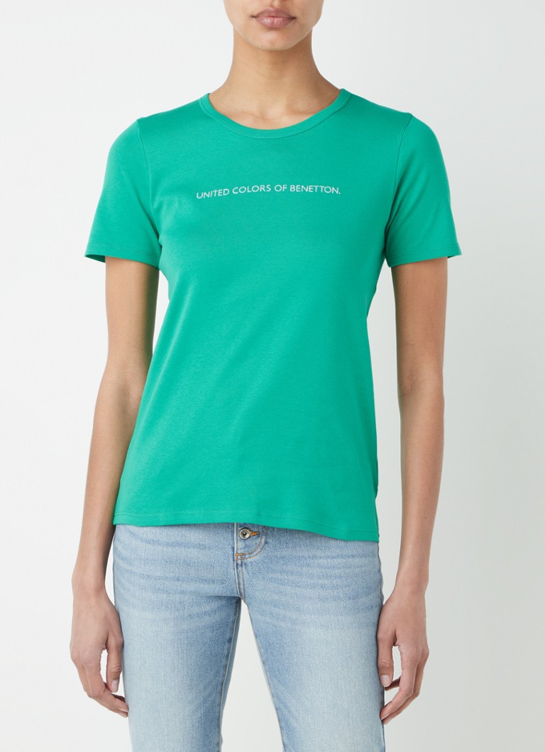Benetton - T-shirt met logoprint  - Aluminium