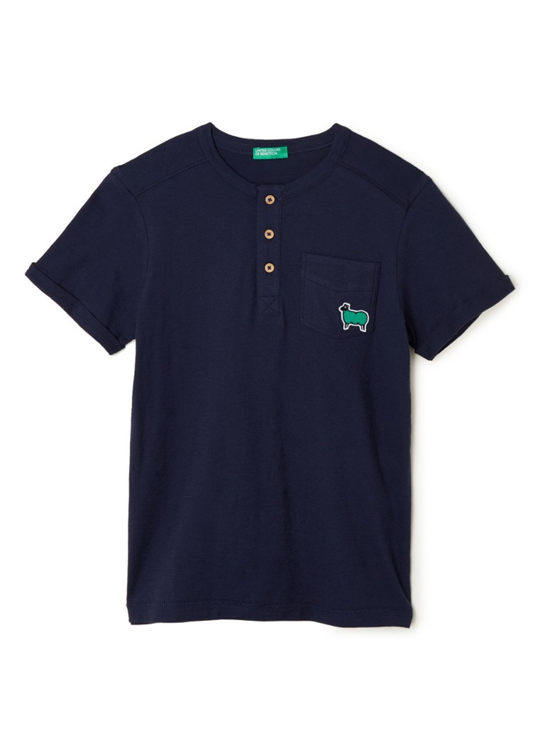 Benetton - T-shirt van katoen met patch - Donkerblauw