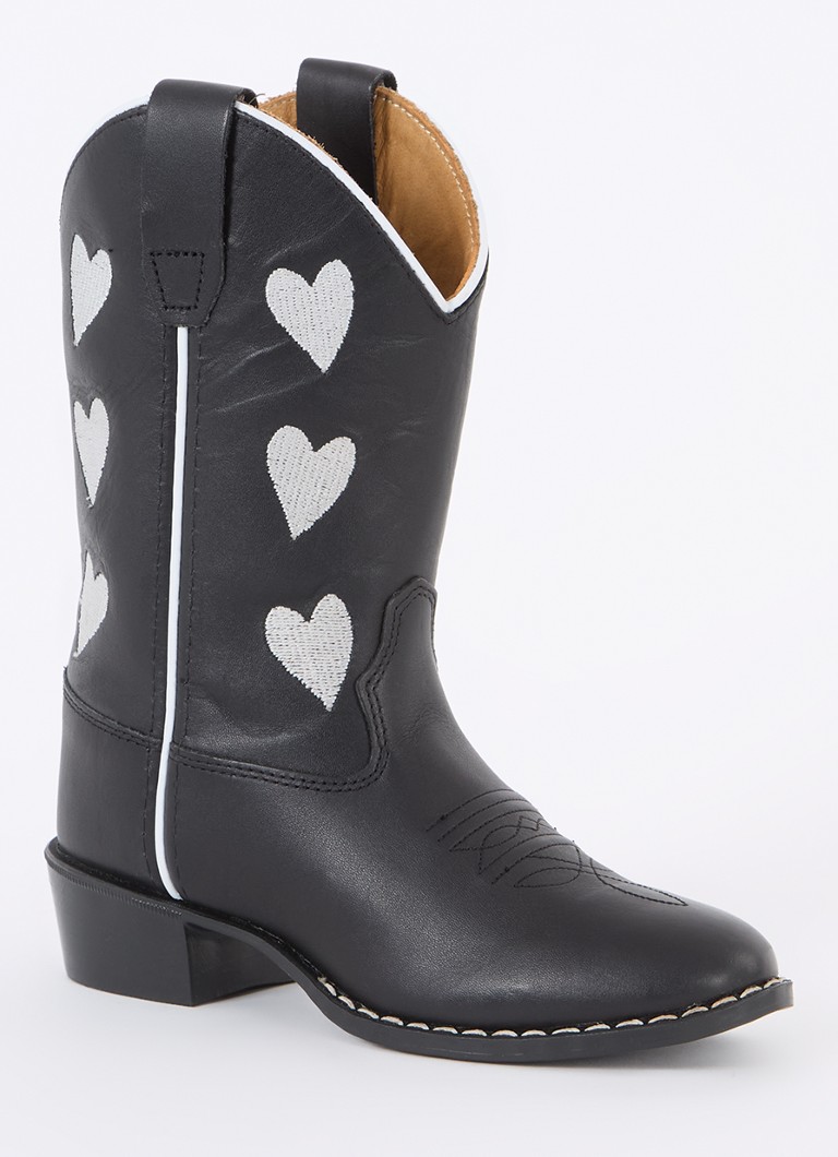 Bootstock - Hearts cowboylaars van leer met borduring - Zwart