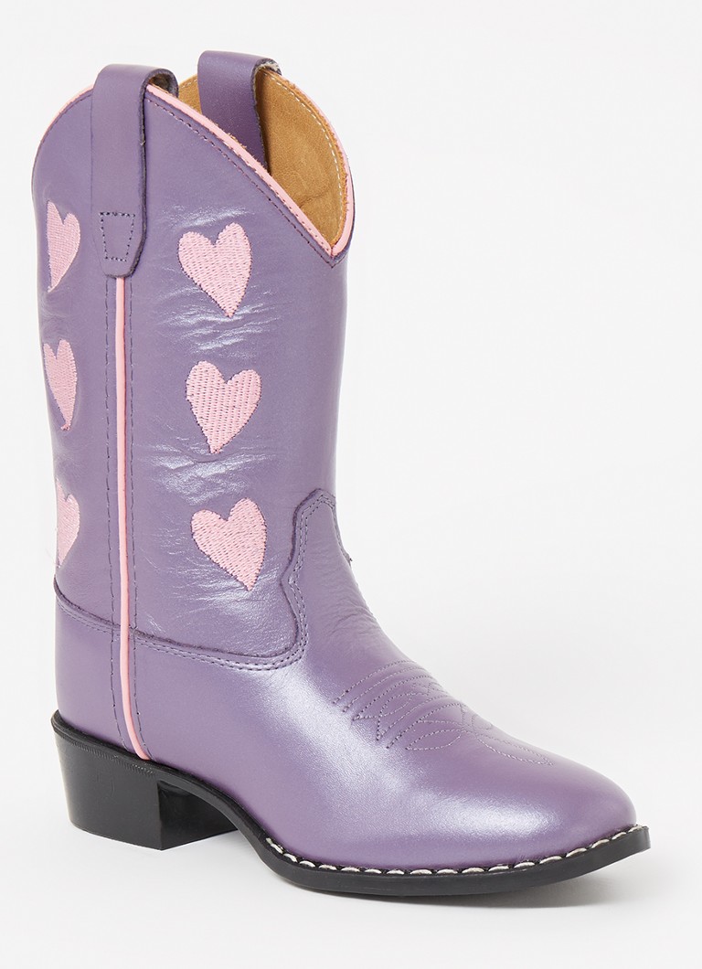 Bootstock - Hearts cowboylaars van leer met borduring - Paars