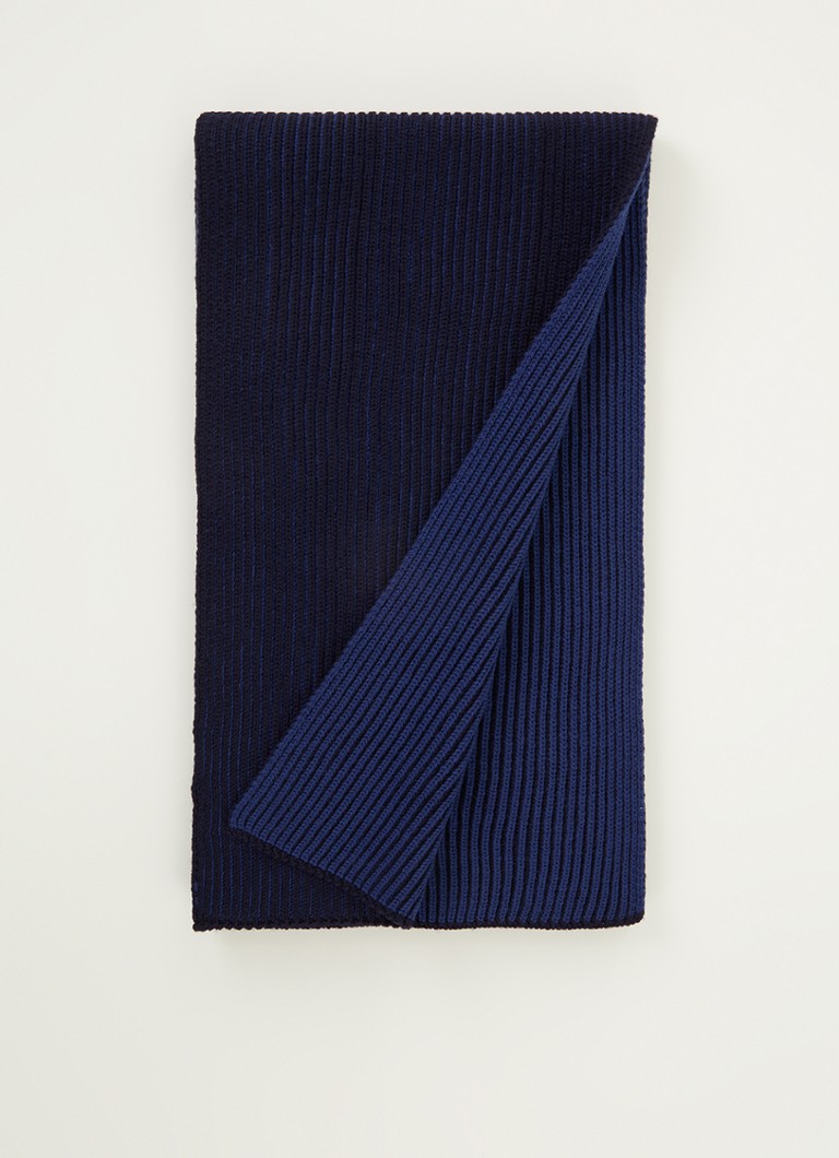HUGO BOSS - Écharpe en laine côtelée 180 x 25 cm - Bleu foncé