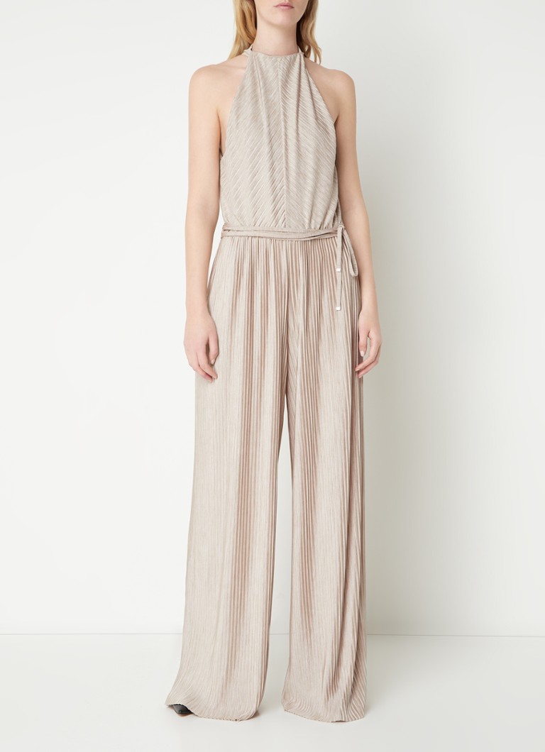 BOSS Exuma wide fit jumpsuit met strikceintuur en ribstructuur