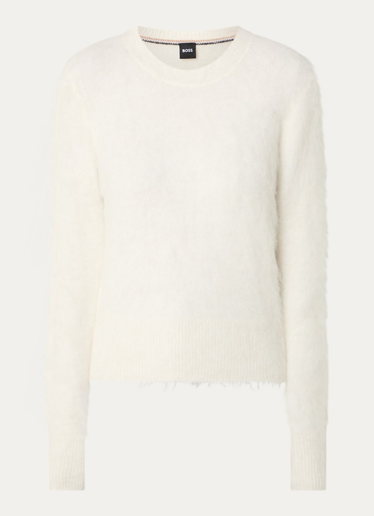 BOSS Fleuretty grofgebreide trui in alpaca wolblend • Gebroken wit