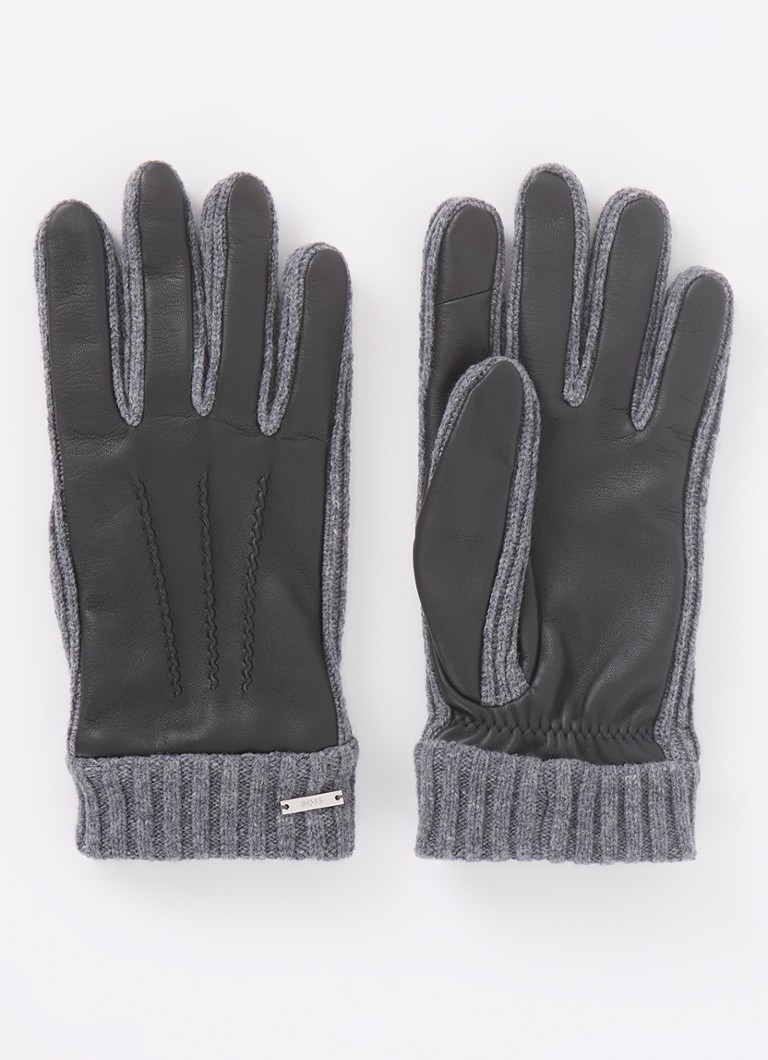 BOSS - Hyden handschoenen van lamsleer met details van wol - Zwart