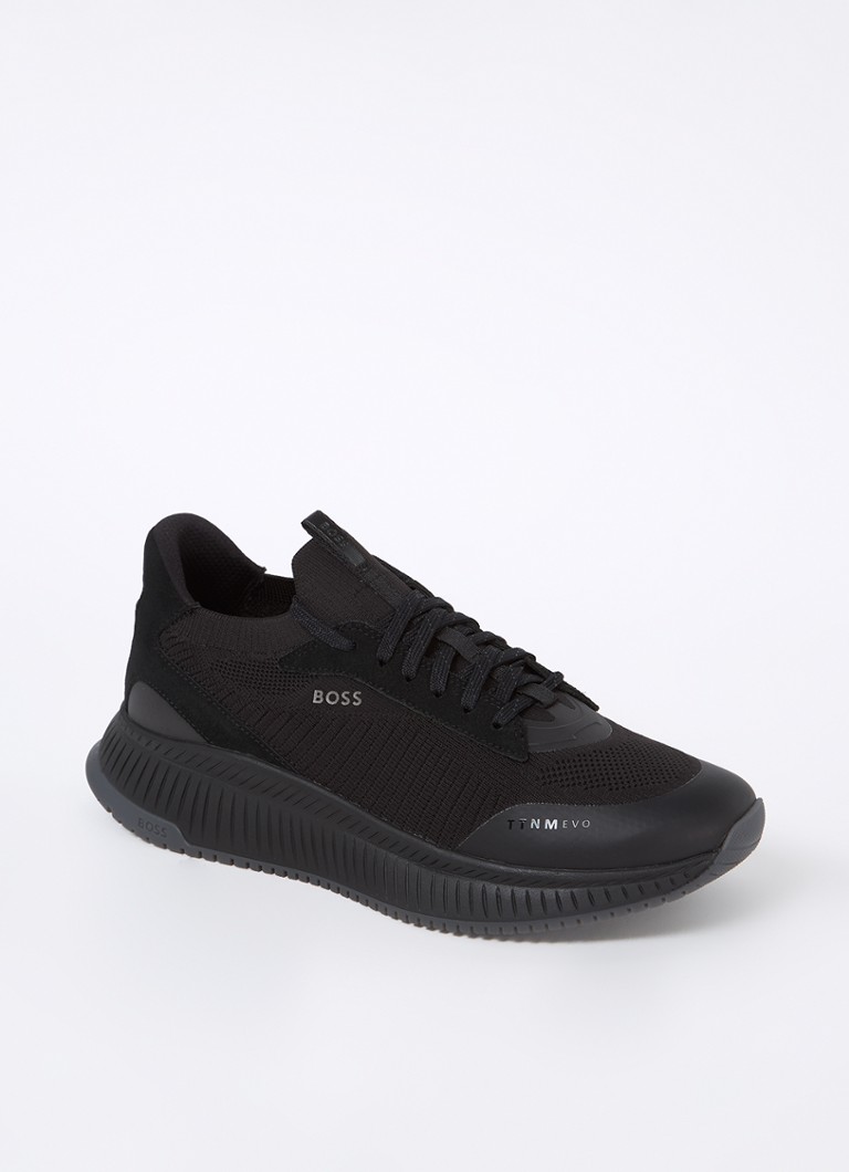 BOSS - Sneaker met gebreid bovenwerk en suède details - Zwart