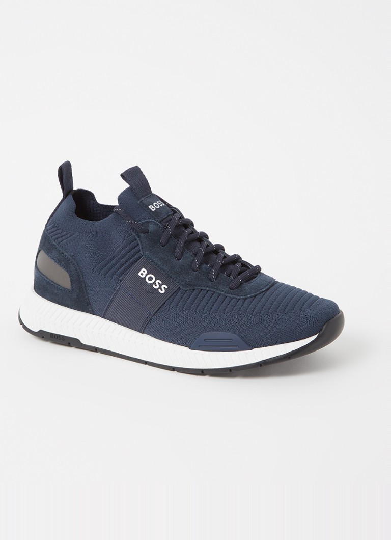 BOSS - Titanium Runn sneaker met suède details - Donkerblauw