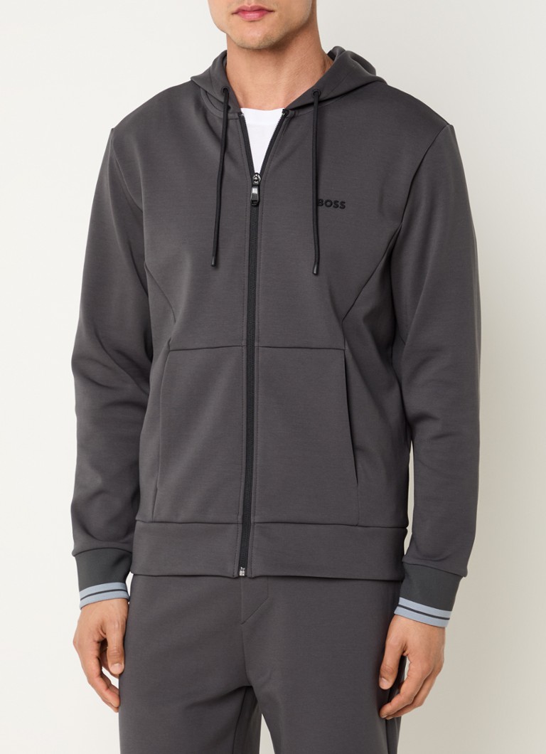 BOSS - Zone sweatvest met capuchon en logo - Middengrijs