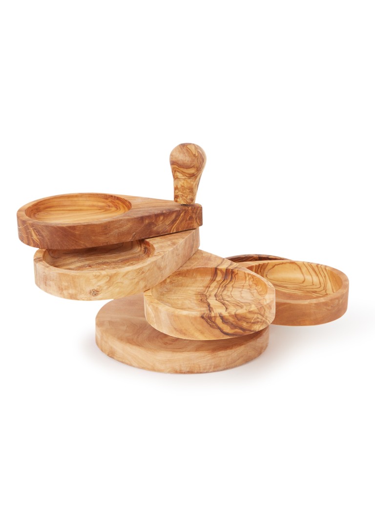 Bowls and Dishes Pure Olijfhouten etagère 5delig • Wijnrood