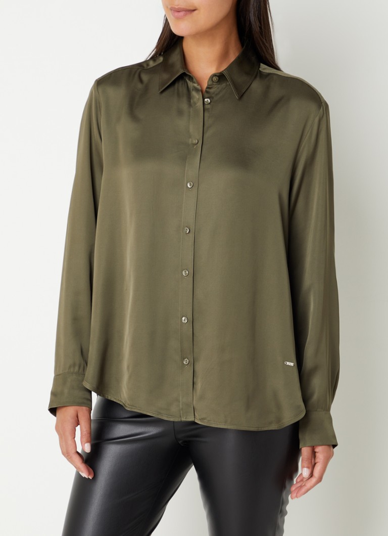 BRAX - Vic blouse met glanzende finish - Olijfgroen