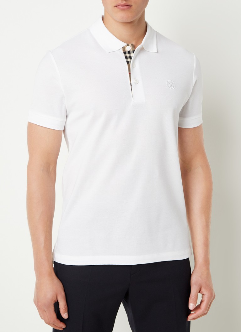 BURBERRY Eddie regular fit polo van piqué katoen met logoborduring • Wit •  