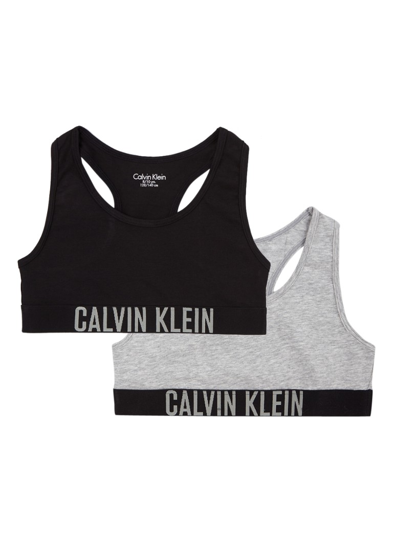 Calvin Klein - Bralette met logoprint in 2-pack - Grijsmele