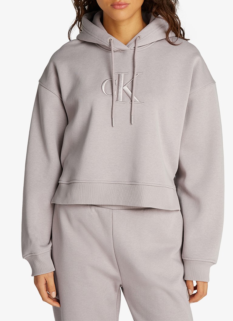 Calvin Klein - Cropped hoodie met logoborduring - Zeegroen