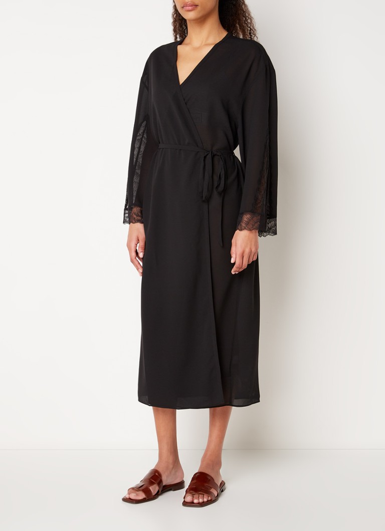 Drijvende kracht zuurgraad meubilair Calvin Klein Robe kimono met kant • Zwart • deBijenkorf.be