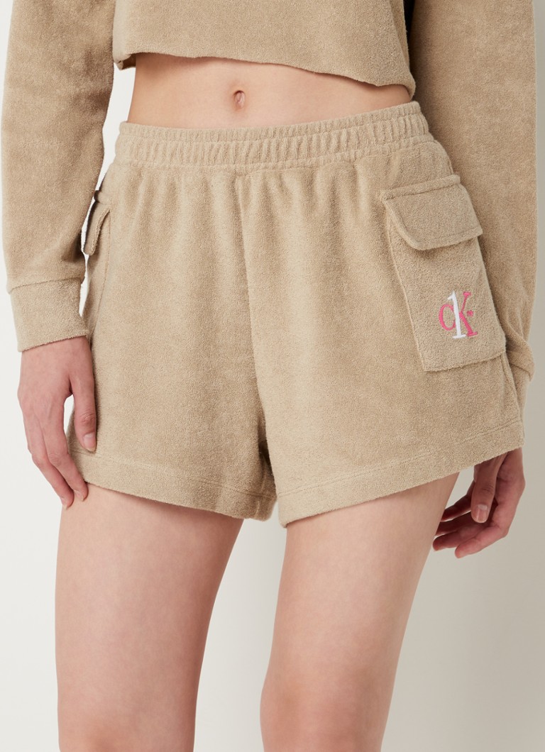 Calvin Klein - Short de plage taille haute coupe droite CK One en tissu éponge  - Sable