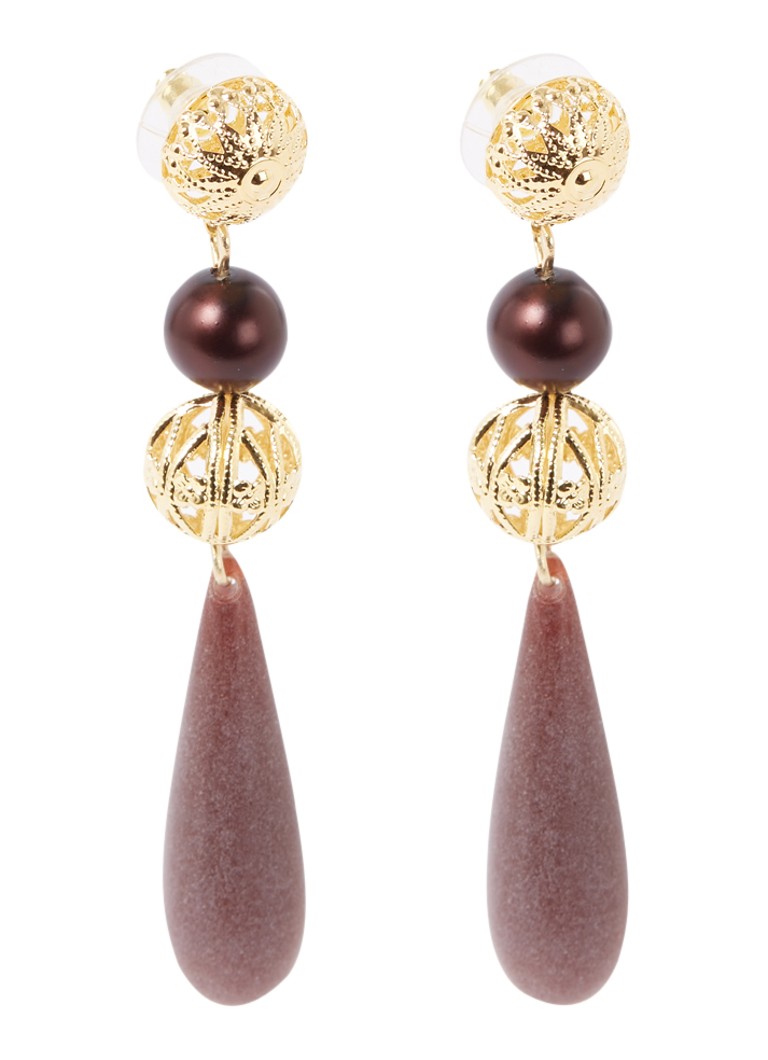 Camps & Camps - Poetic Escape Dangling oorstekers verguld - Bruin