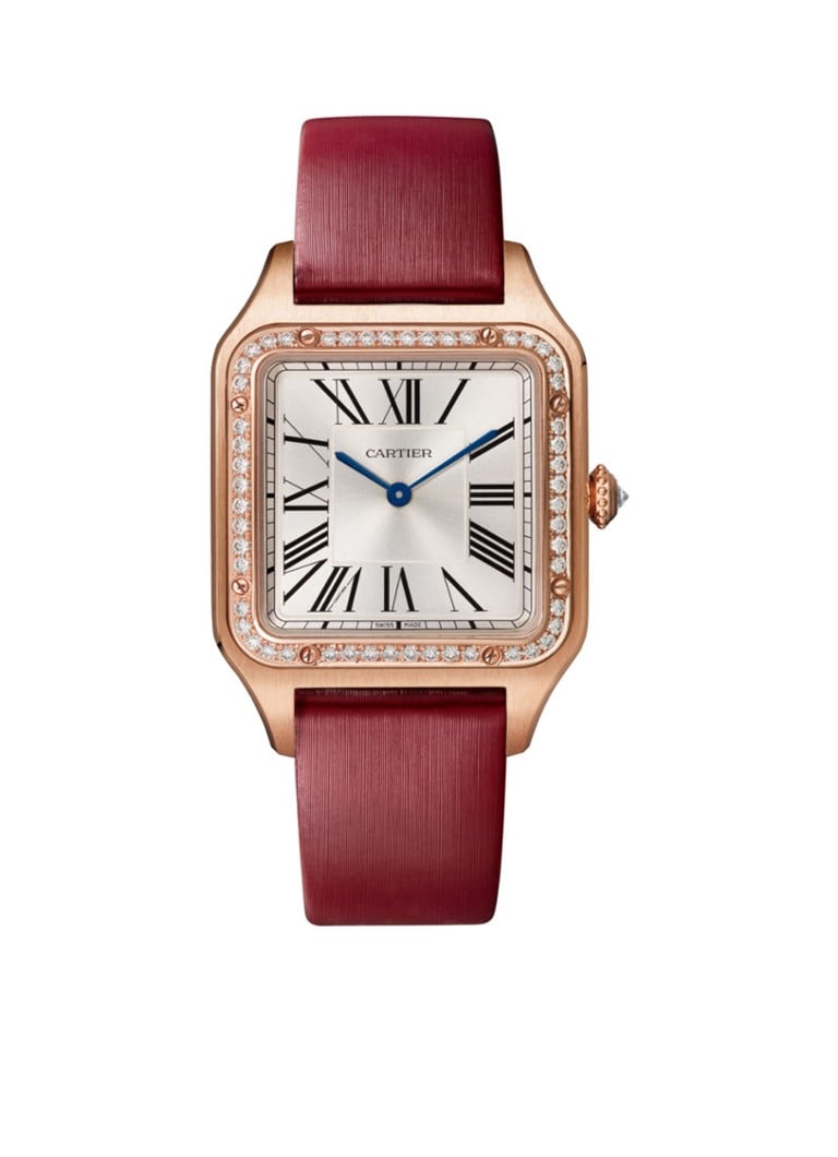 Cartier - Santos-Dumont large horloge van 18 karaat roségoud met diamanten CRWJSA0018 - Roségoud