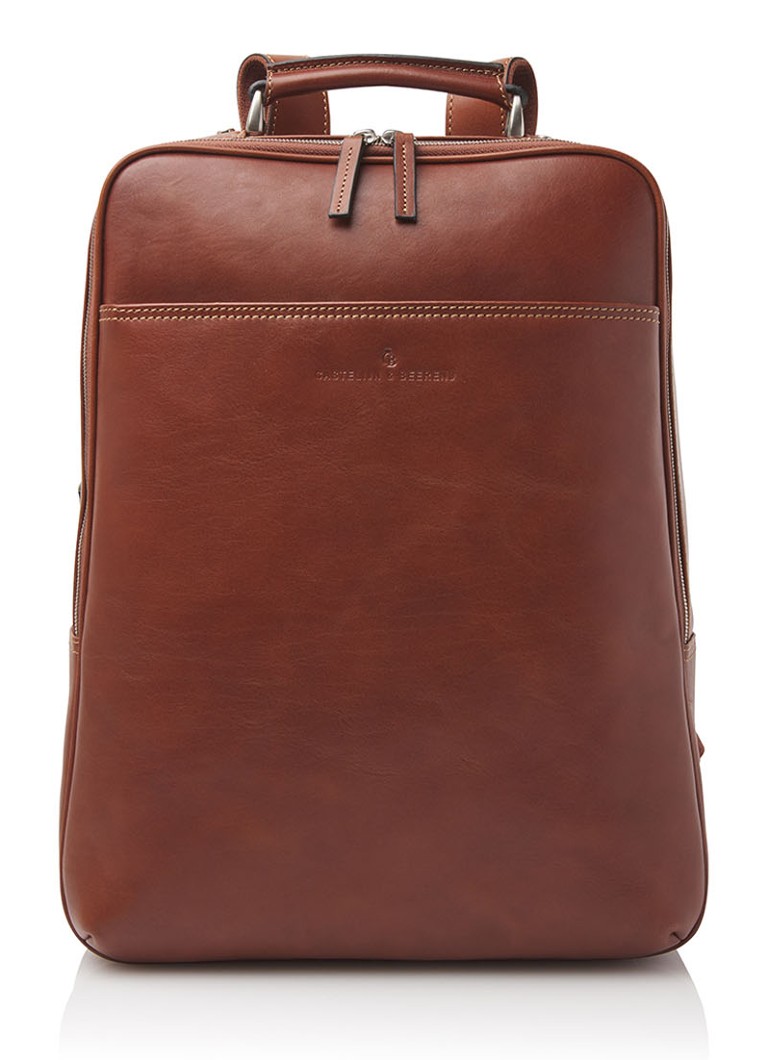 Castelijn & Beerens - Sac à dos en cuir avec compartiment pour ordinateur portable de 15,6 pouces  - Brun rouille