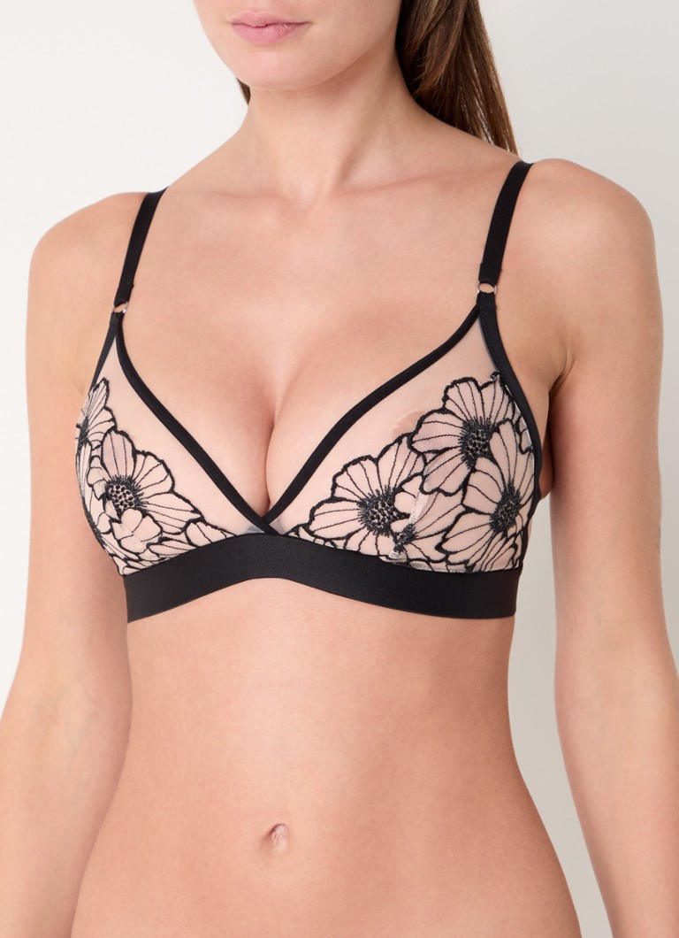 Chantelle - Bralette van mesh met bloemborduring - Zwart