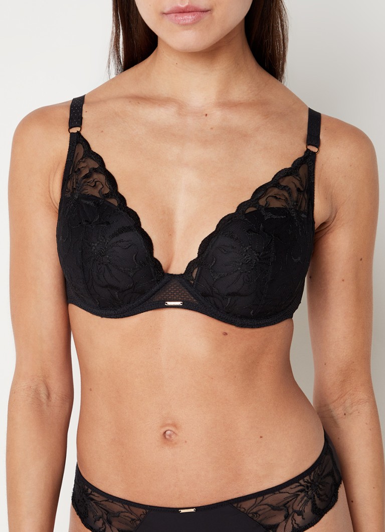 Chantelle - Fleurs voorgevormde plunge bh met borduring - Zwart