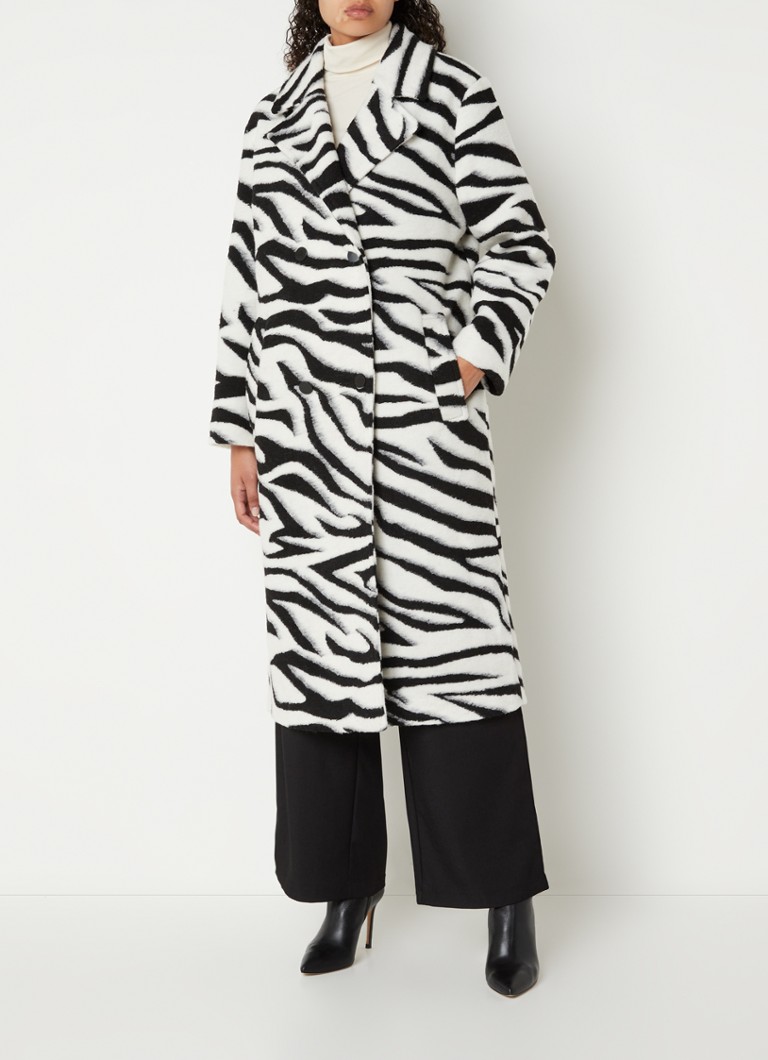 Chi Chi London - Double-breasted mantel in wolblend met zebraprint - Zwart