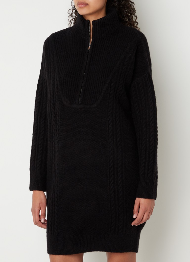 Chi Chi London - Grofgebreide mini jurk met halve rits - Zwart