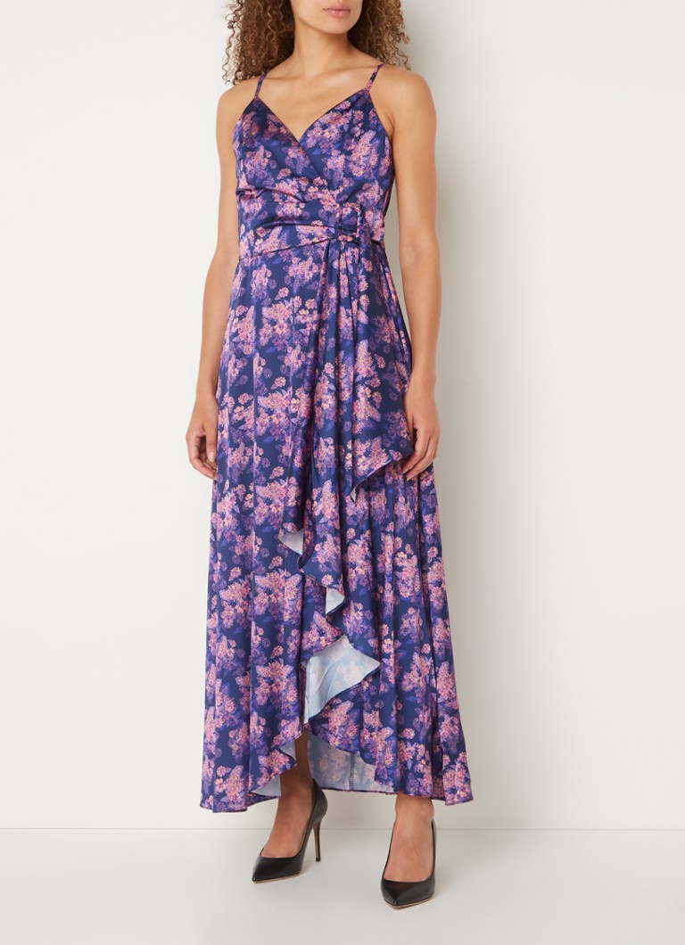 Chi Chi London - Maxi jurk met bloemenprint en asymmetrische zoom - Donkerblauw