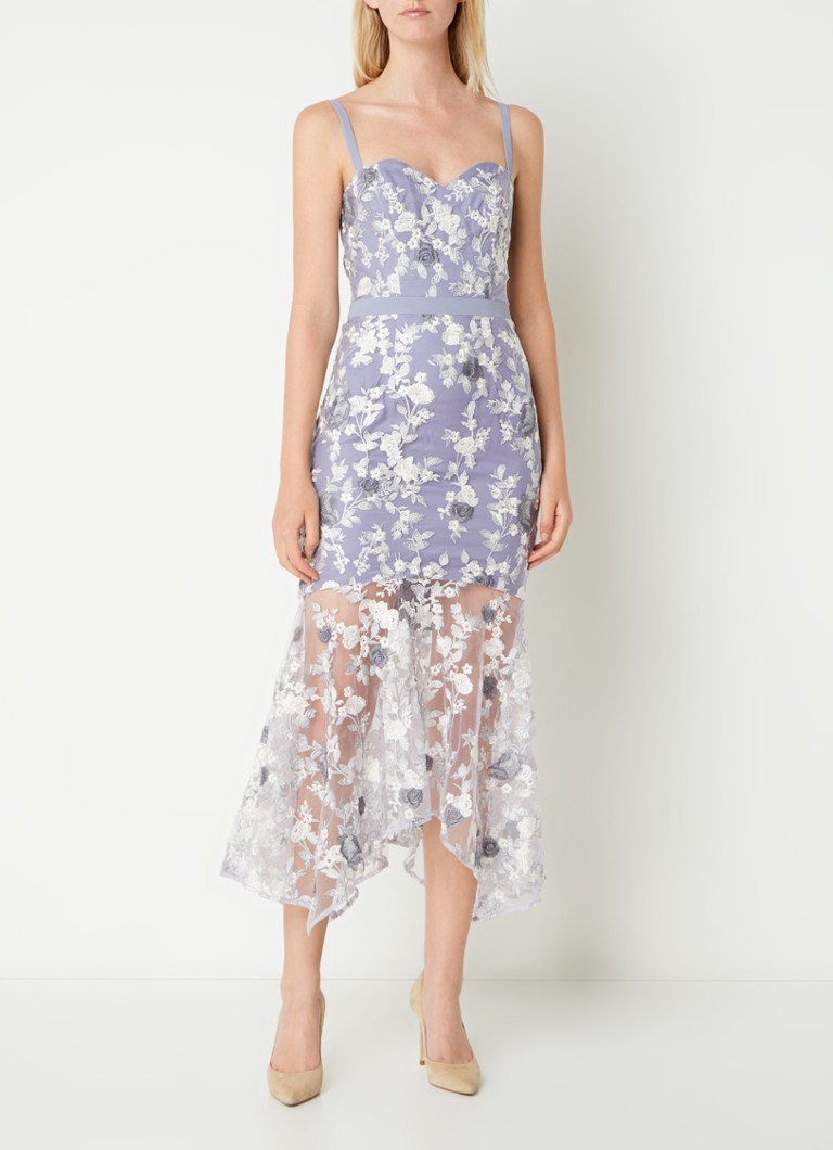 Chi Chi London - Peplum semi-transparante midi jurk van kant - Lavendel