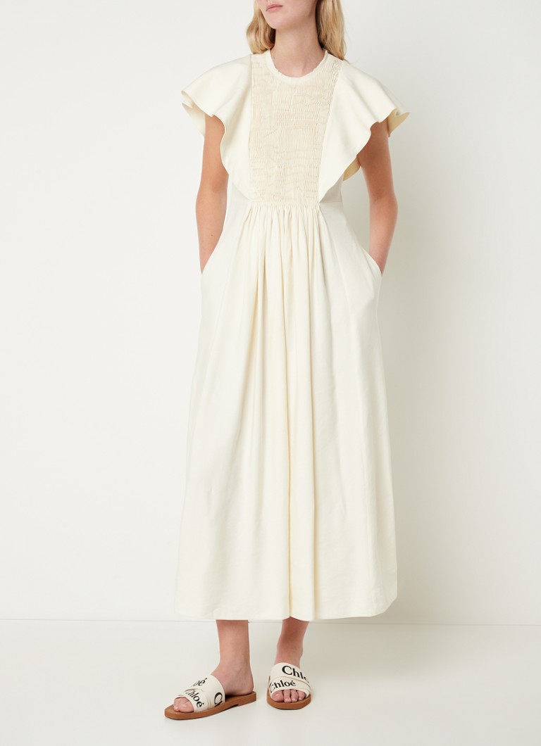 Chloé Maxi jurk in zijdeblend met smockwerk • Creme • 