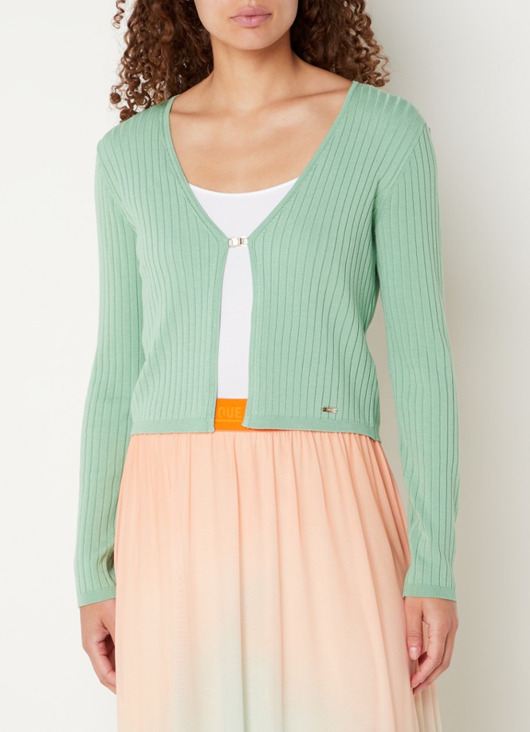 Cinque - Ciada fijngebreide cropped vest met ribstructuur - Mint