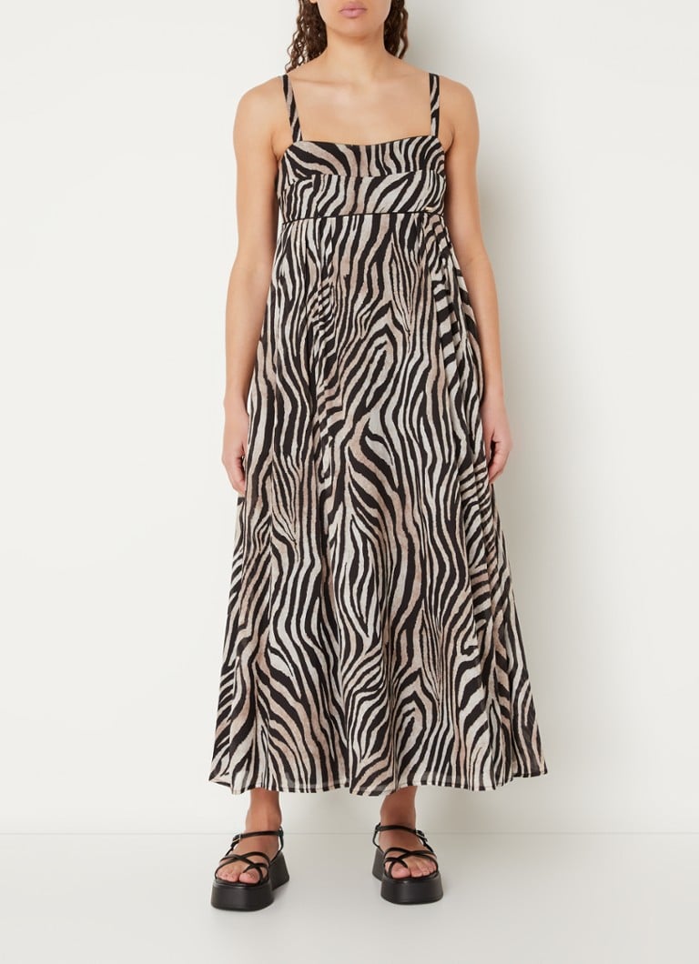 Cinque - Cietty midi jurk met zebraprint - Lichtbruin