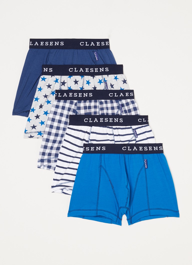 Claesen's - Boxershorts met print in 5-pack - Blauw