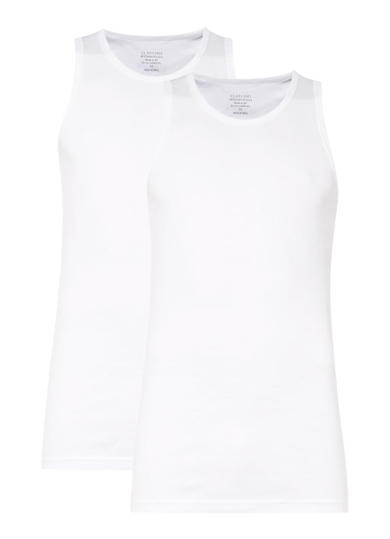 Claesen's - Singlet met ribstructuur in 2-pack - Wit