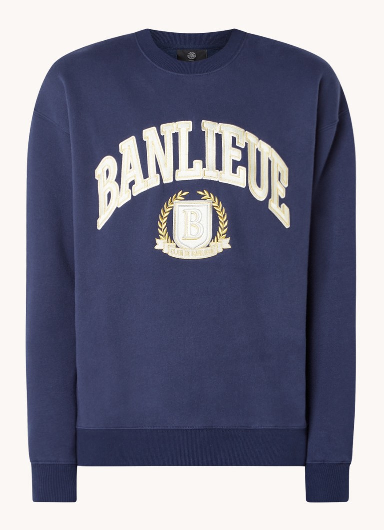 Clan de Banlieue Crest oversized sweater met logoborduring Donkerblauw