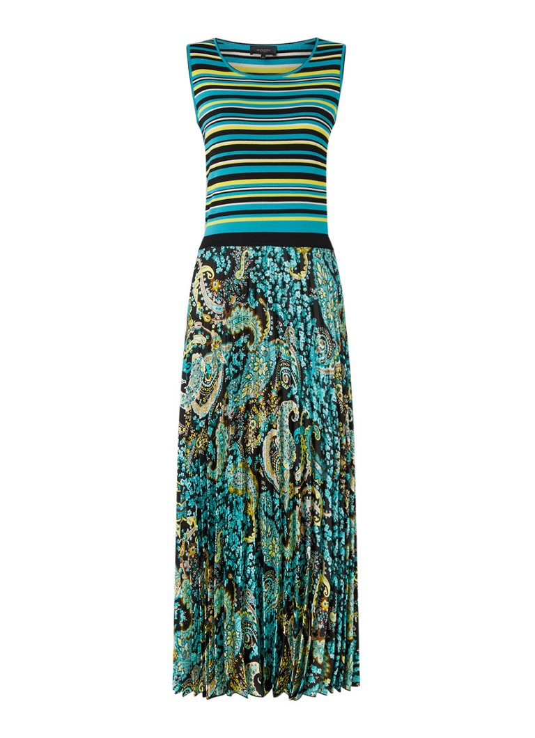 Claudia Sträter Maxi jurk met plissé en print • Turquoise • 