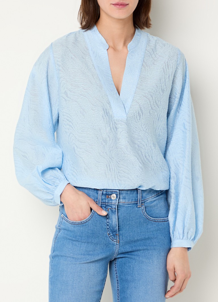 Claudia Sträter - Tuniek met jacquard en V-hals - Lichtblauw