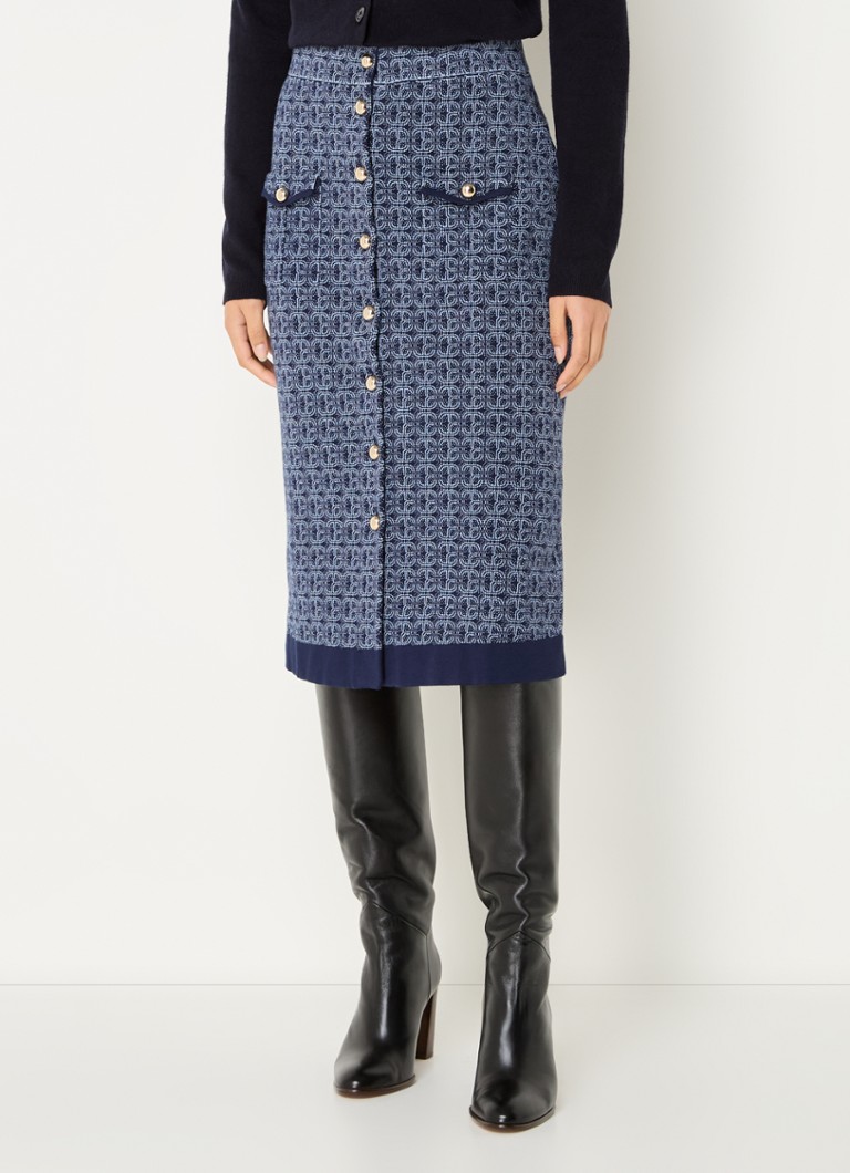 Claudie Pierlot - Fijngebreide midirok met ingebreid patroon - Donkerblauw