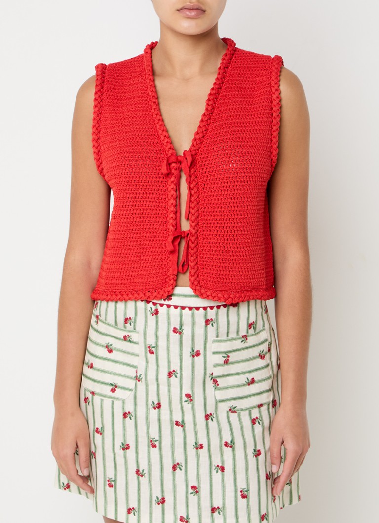 Claudie Pierlot - Maloto grofgebreid vest met opengewerkt dessin - Rood
