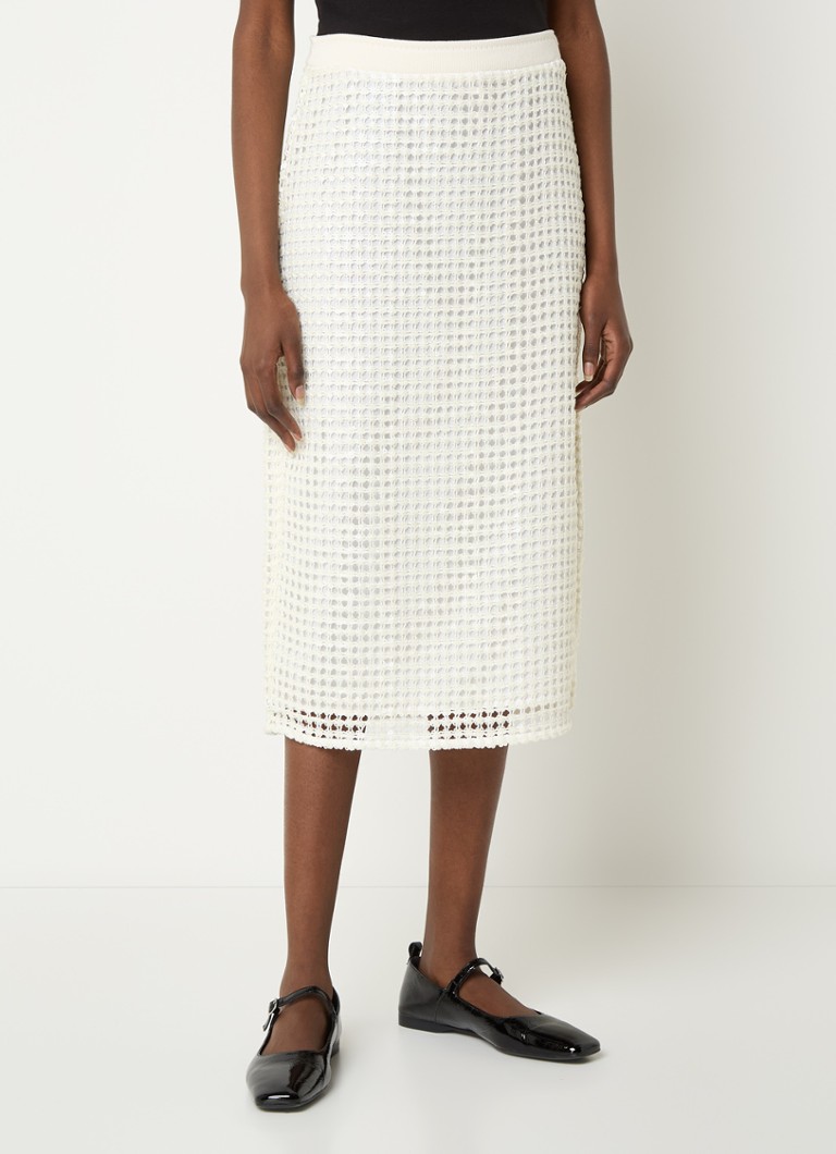 Claudie Pierlot - Midi rok met opengewerkt dessin en pailletten - Gebroken wit