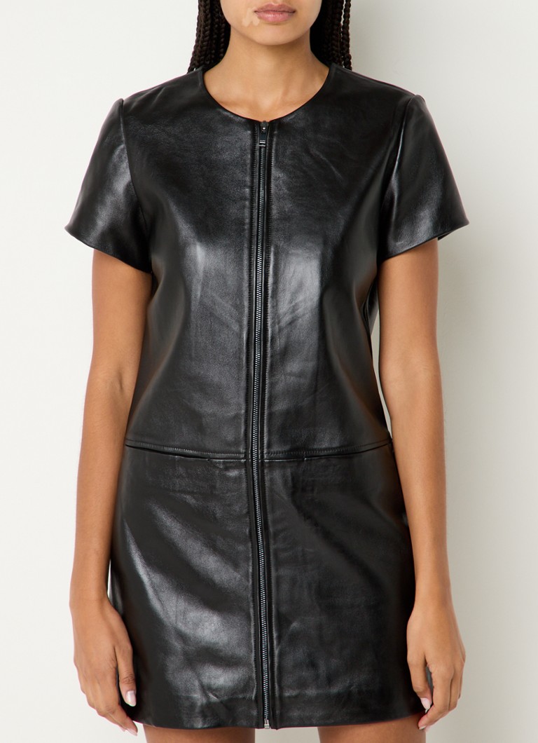 Claudie Pierlot - Mini jurk van lamsleer met paspelzakken - Zwart