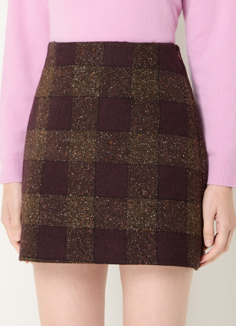 Claudie Pierlot - Minirok in wolblend met ruitdessin  - Donkerbruin