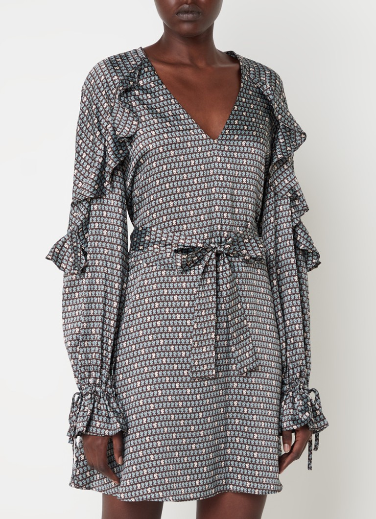 Claudie Pierlot - Rollingopetitcheval mini jurk met dierenprint en strikceintuur - Blauwgrijs