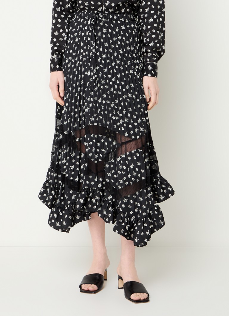 Claudie Pierlot - Seloda midi rok met bloemenprint en asymmetrische zoom - Zwart