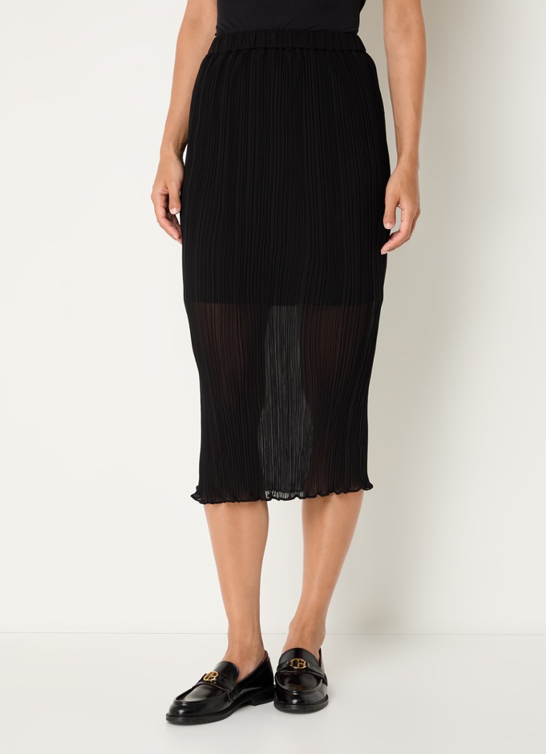Claudie Pierlot - Sicha semi-transparante midi rok met ribstructuur - Zwart