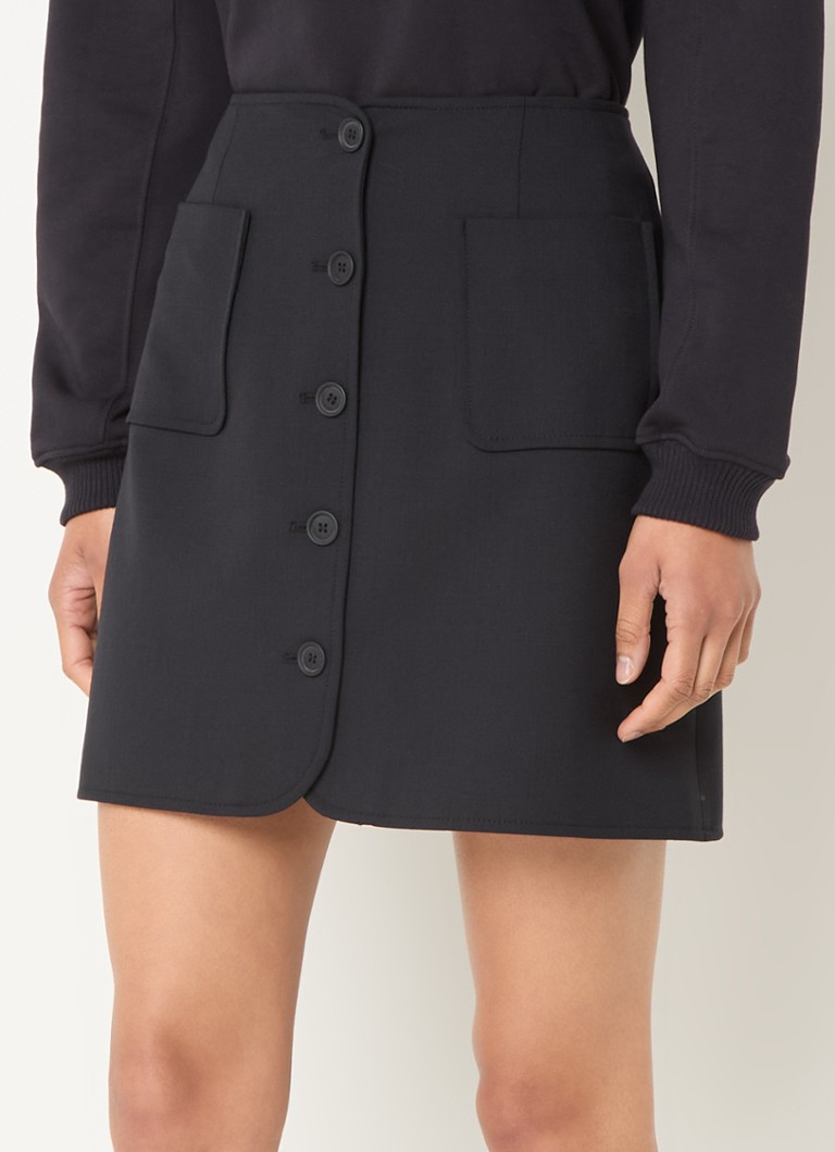 Claudie Pierlot - Sixties minirok in wolblend met opgestikte zakken - Zwart